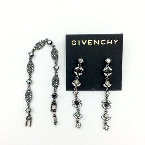 GIVENCHY black & clear crystal 2.75" drop earring & pave rhinestone bracelet set